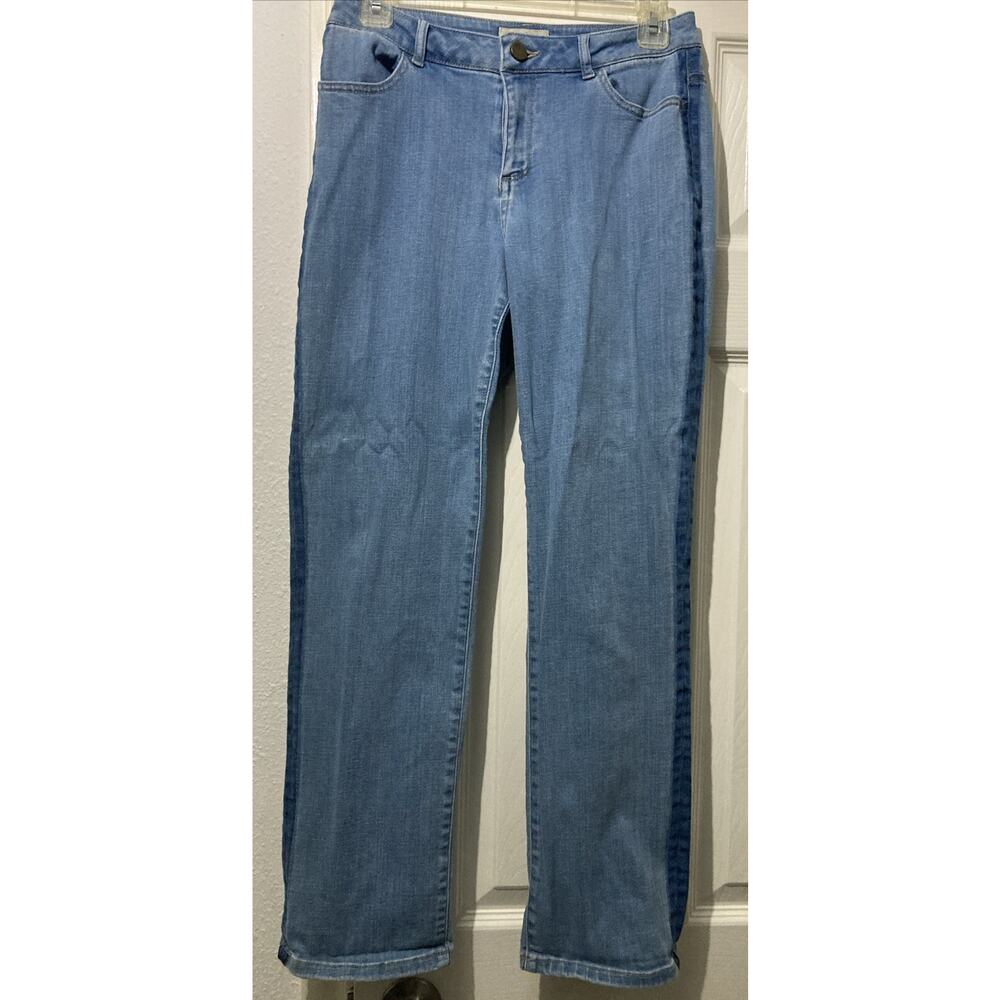 LOGO by Lori Goldstein Boyfriend Jeans Side Stripes Size 4 Light Wash Denim QVC